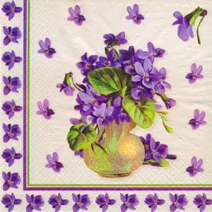 Салфетка для декупажа "Фиалки в кувшине" бумажная, 3215-6036, 33х33 см